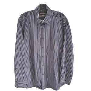 Forsyth of Canada Non-Iron Dress Shirt Black and Purple Stripes - Large